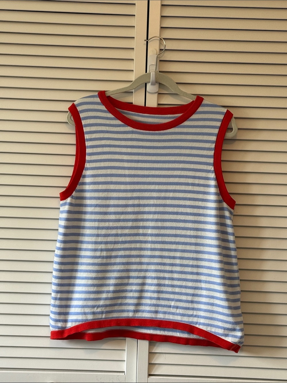 SHEIN Blue & White Striped Tank with Orange Trim Size XL